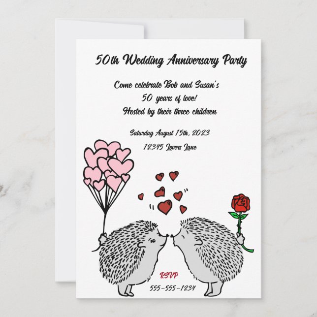 Hedgehog 50th Wedding Anniversary Invitations (Front)