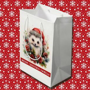 Hedgehog Add Recipient's Name Cute Christmas Medium Gift Bag