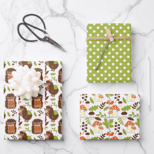 Hedgehog and Amanita Wrapping Paper (Front)