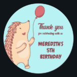 Hedgehog and Balloon Cartoon Kids Birthday Party Classic Round Sticker<br><div class="desc">Cute party favours for kids,  boys or girls who love animals. Perfect for kids birthday party,  party favours and thank you label. You can also customise the text for baby shower or other occasion and party.</div>