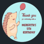 Hedgehog and Balloon Cartoon Kids Birthday Party Classic Round Sticker<br><div class="desc">Cute party favours for kids,  boys or girls who love animals. Perfect for kids birthday party,  party favours and thank you label. You can also customise the text for baby shower or other occasion and party.</div>