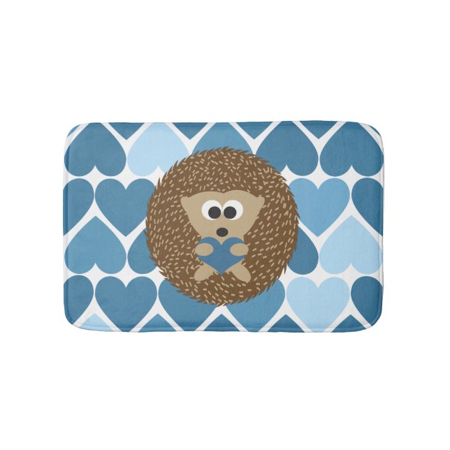 Hedgehog and Blue Hearts Bath Mat (Front)