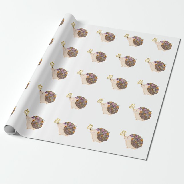 Hedgehog and Butterfly Wrapping Paper, Wrapping Paper (Unrolled)