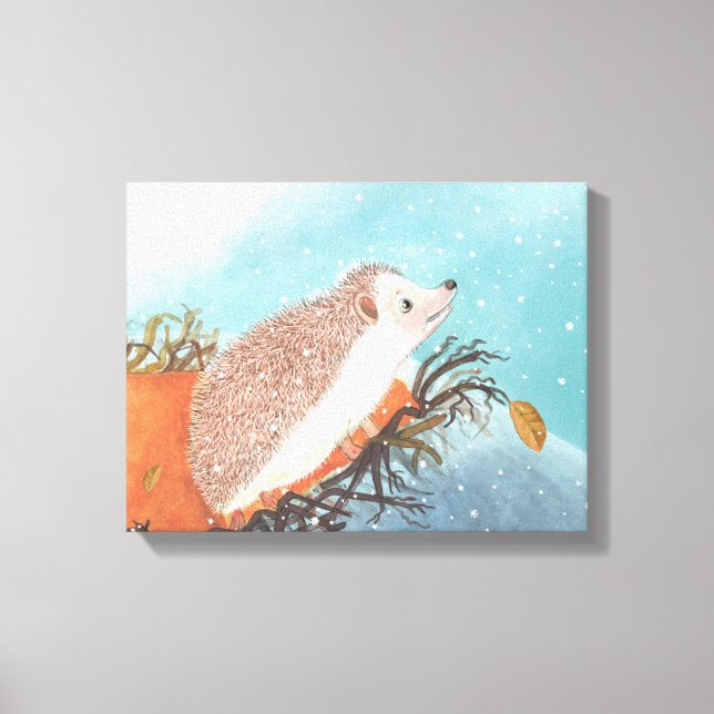 Hedgehog and first snowflakes   canvas print (Front)