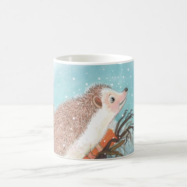 Hedgehog and first snowflakes   coffee mug (Center)
