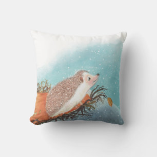 Hedgehog and first snowflakes cushion