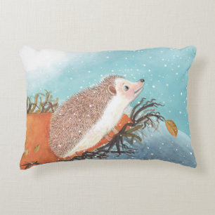 Hedgehog and first snowflakes  decorative cushion