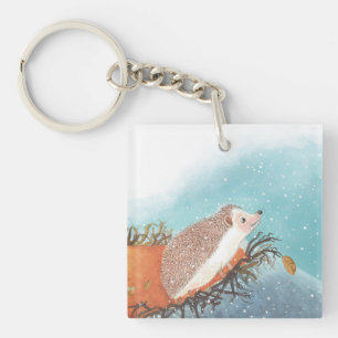 Hedgehog and first snowflakes  key ring