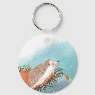 Hedgehog and first snowflakes key ring