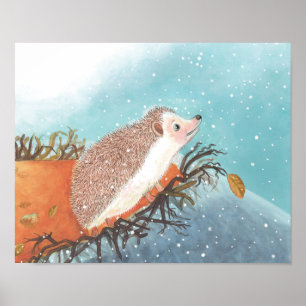 Hedgehog and first snowflakes  poster