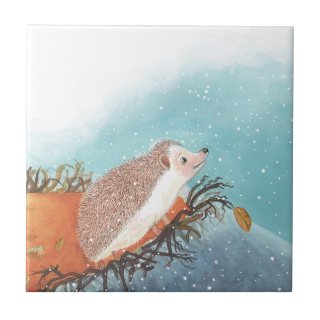 Hedgehog and first snowflakes   tile (Front)