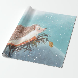 Hedgehog and first snowflakes wrapping paper