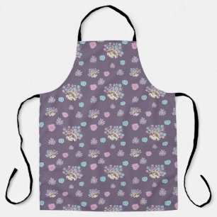 hedgehog and flowers pattern apron