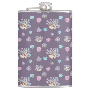 hedgehog and flowers pattern hip flask
