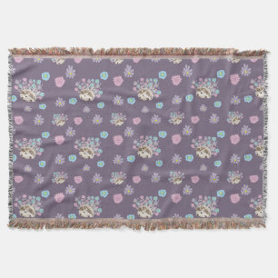hedgehog and flowers pattern throw blanket