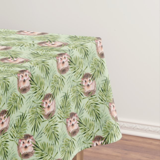 Hedgehog and green leaves tablecloth (In Situ)