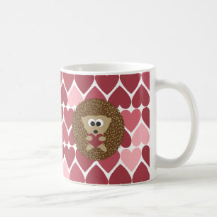 Hedgehog and hearts coffee mug