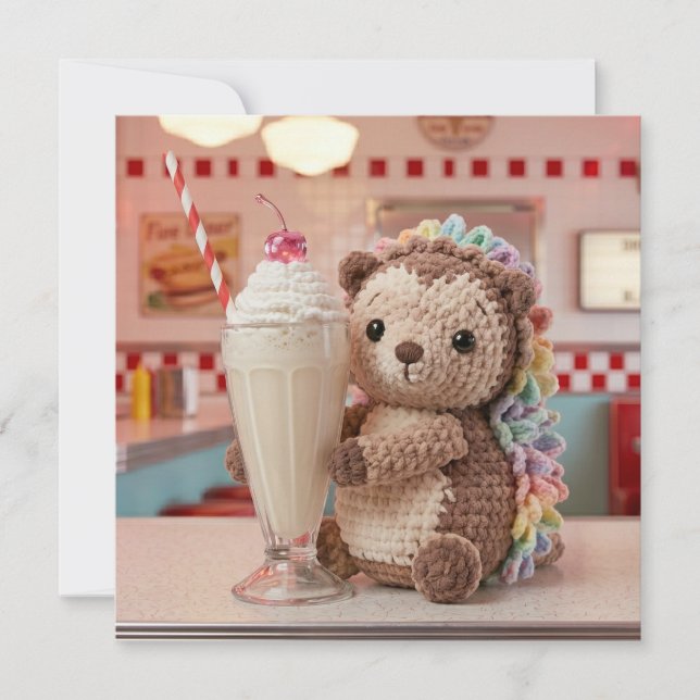 Hedgehog and Milkshake | Blank Holiday Card (Front)