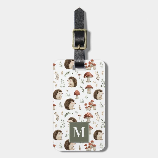 Hedgehog and Mushroom Luggage Tag (Front Vertical)