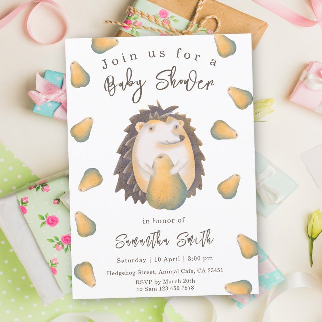 Hedgehog and Pears Baby Shower Invitation (Creator Uploaded)