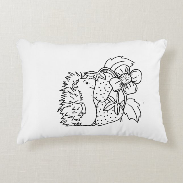 Hedgehog and Strawberries Decorative Cushion (Front)