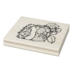 Hedgehog and Strawberries Rubber Stamp
