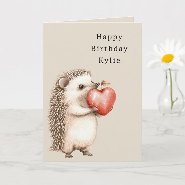 Hedgehog Apple Heart Birthday Card (Small Plant)