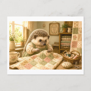 Hedgehog as Quilter Postcard