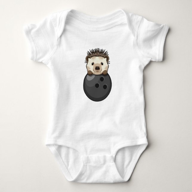 Hedgehog at Bowling with Bowling ball Baby Bodysuit (Front)
