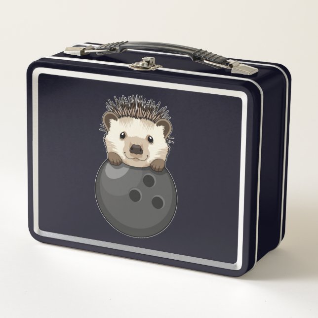 Hedgehog at Bowling with Bowling ball Metal Lunch Box (Front)