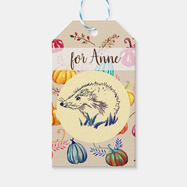 Hedgehog Autumn Art  Custom  Gift Tag (Front)