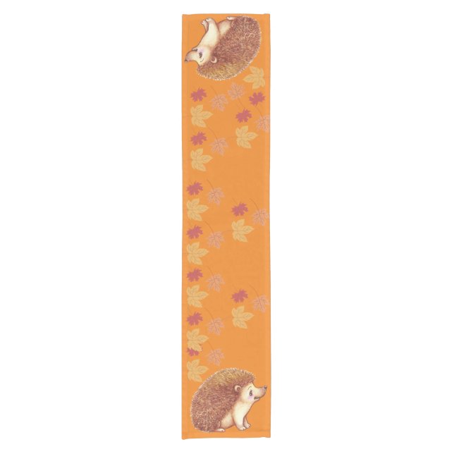 Hedgehog Autumn Leaves Thanksgiving  Short Table Runner (Front)