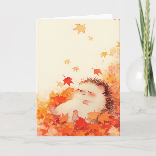 Hedgehog Autumn Nap Card (Front)