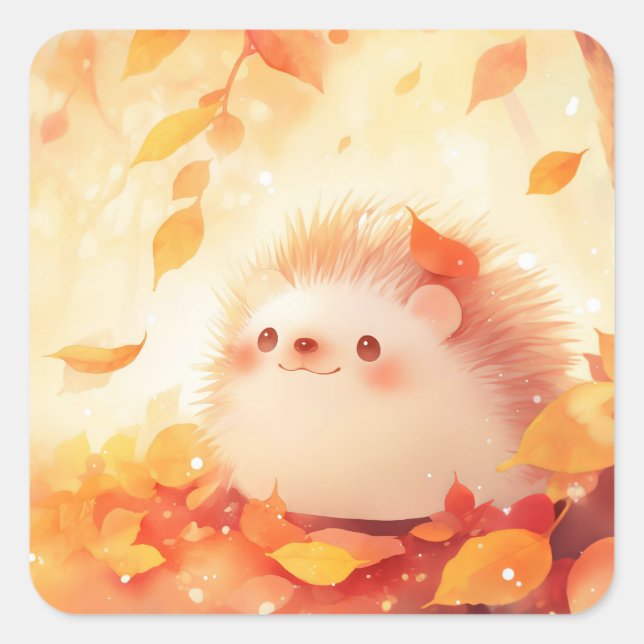 Hedgehog Autumn Retreat Square Sticker (Front)