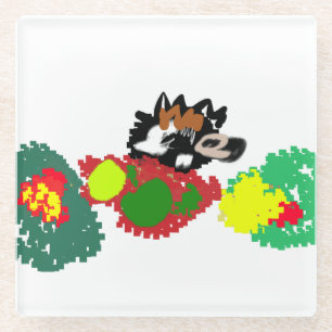 Hedgehog autumn wild glass coaster