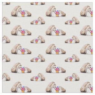 hedgehog baby and mum with bug cupcake. fabric