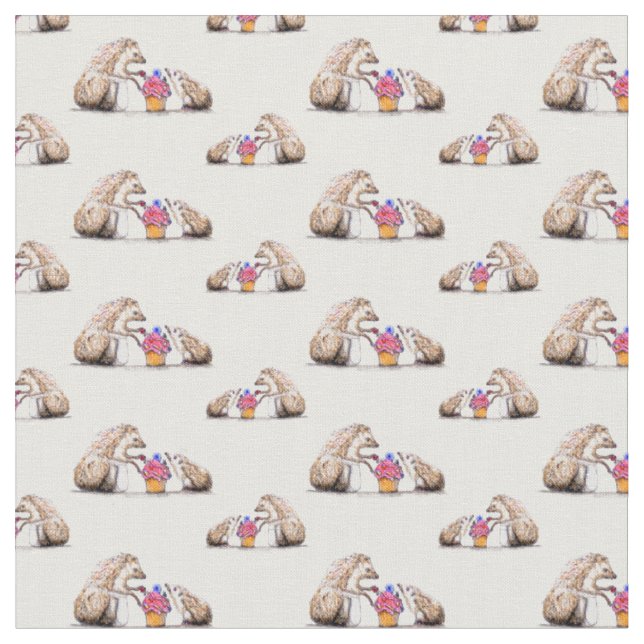 hedgehog baby and mum with bug cupcake. fabric (Close Up)