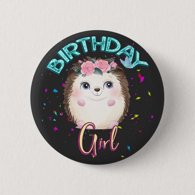 Hedgehog Birthday Girl Party Gifts 6 Cm Round Badge (Front)