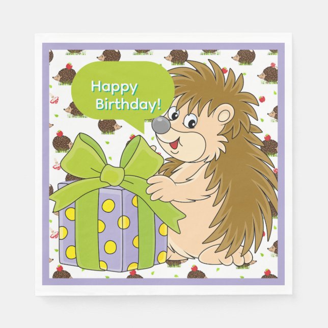 Hedgehog Birthday Napkin (Front)