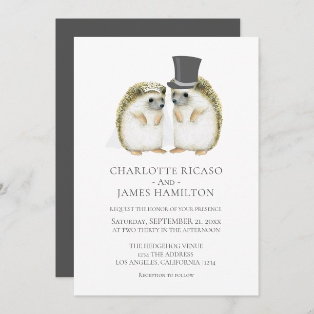 Hedgehog Bride Groom Cute Wedding Personalised Invitation (Front/Back)