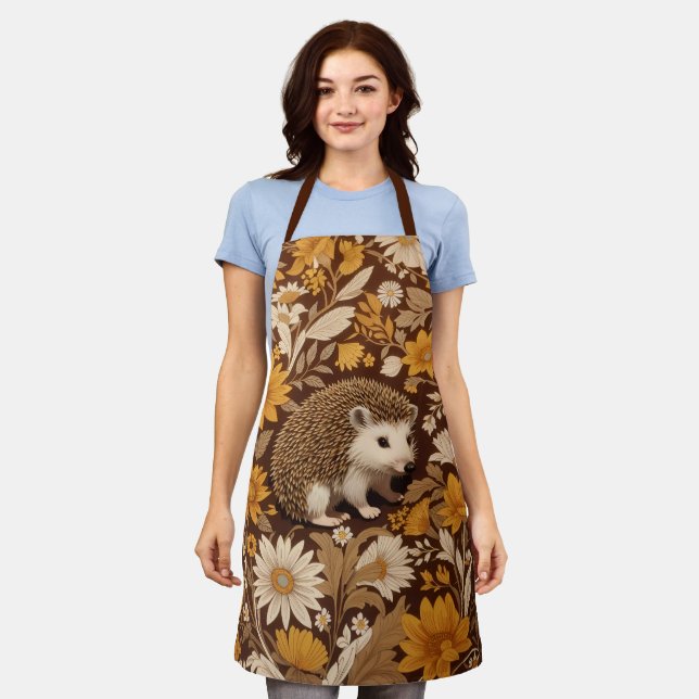 Hedgehog Brown Floral William Morris Inspired Apron (Worn)