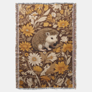 Hedgehog Brown Floral William Morris Inspired Throw Blanket