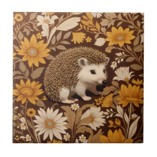Hedgehog Brown Floral William Morris Inspired Tile