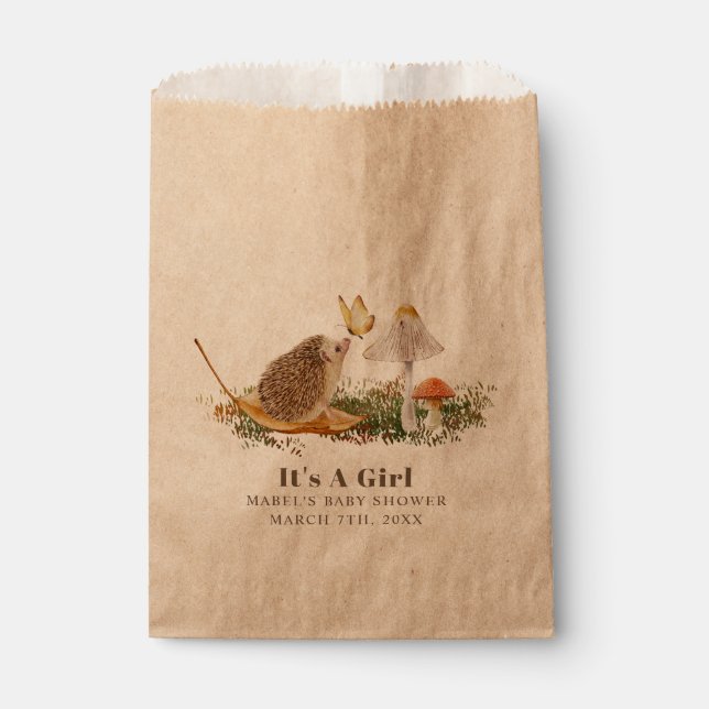 Hedgehog Butterfly Mushroom Woodland Baby Shower Favour Bags (Front)