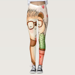  Hedgehog Cactus Cheers Watercolor Leggings