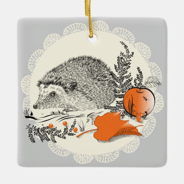 Hedgehog Ceramic Tree Decoration (Front)