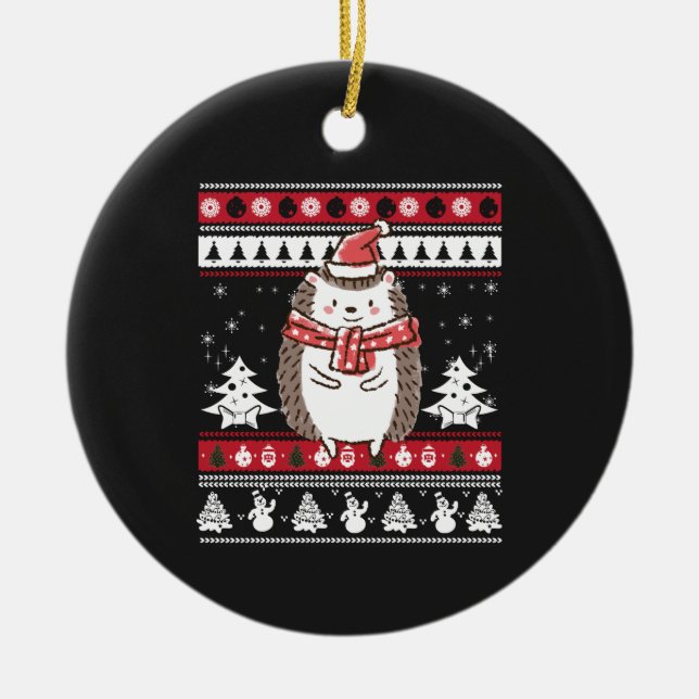 Hedgehog Christmas Ceramic Tree Decoration (Front)