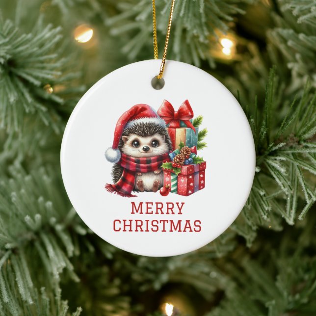 Hedgehog Christmas Ceramic Tree Decoration (Tree)