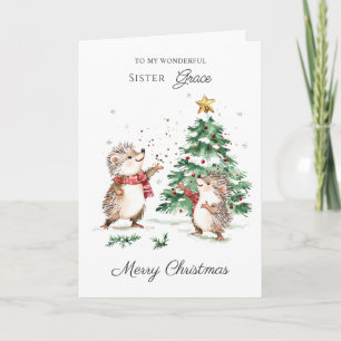 Hedgehog Christmas Family Sister Card