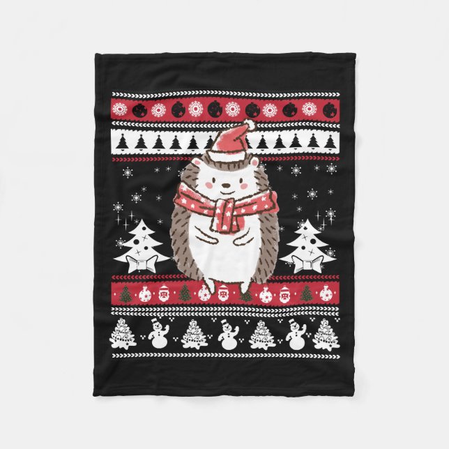Hedgehog Christmas Fleece Blanket (Front)
